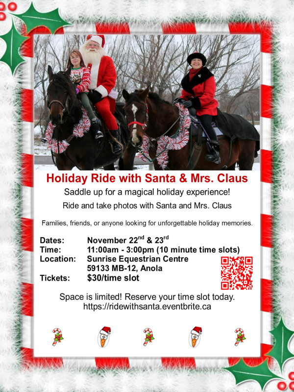 Ride horses with Santa & Mrs. Claus.